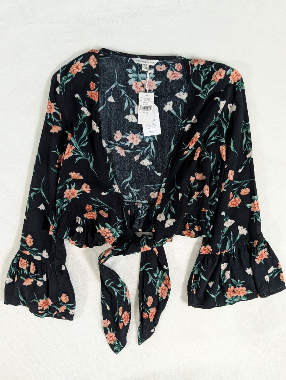 ❤️ 2018 American Eagle Floral Bell Sleeve Romantic Tie Front Top XS